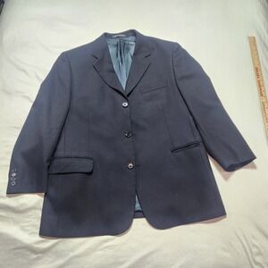 Enzo Capigliani Blazer Jacket Mens 44L Navy Wool Super 120s Italy 3 Button